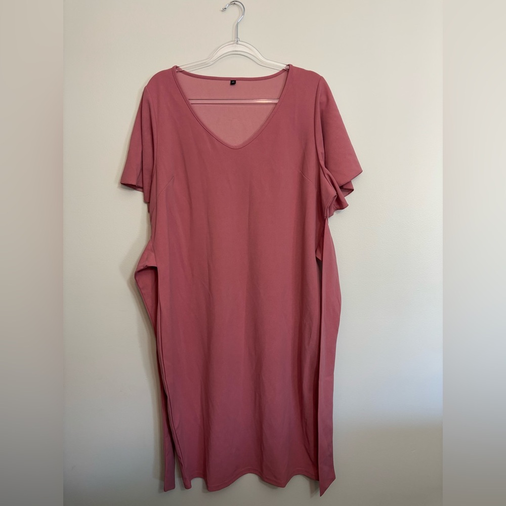 Pink Flutter Sleeve Tie Waist Dress